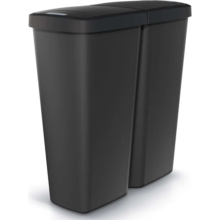 KEDEN® Mülleimer Küche 50L 2 Fächer mit Deckel Schwarz