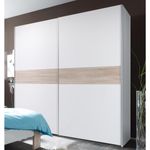 Schwebetürenschrank >Noni< in Weiß / Absetzung Sonoma-Eiche - 170x195x60 (BxHxT)