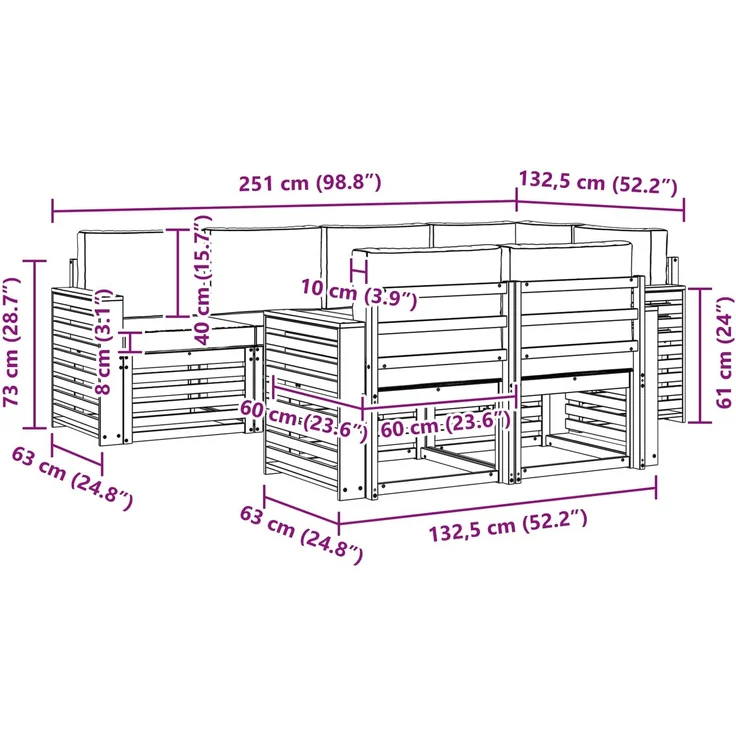 vidaXL Outdoor-Sofagarnitur 7 stk. 7-Sitzer Natur und Creme 3374975 – Bild 9