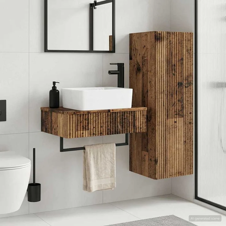 vidaXL Badezimmerschrank-Set 2 stk. Altholz 33 x 34,5 x 100 cm 3406111 – Bild 1