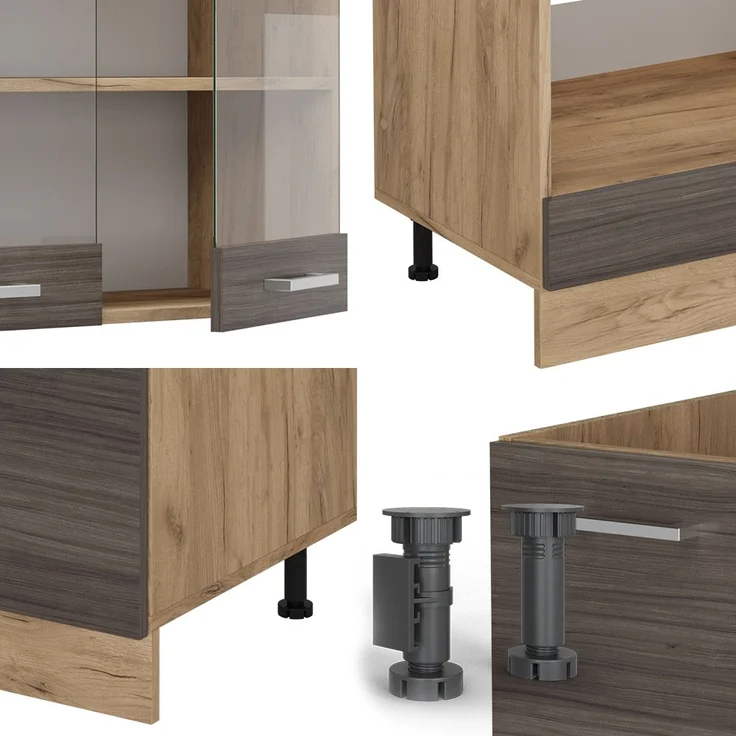 Eckküche R-Line Edelgrau/Goldkraft Eiche 287 x 60 cm , AP Eiche Vicco – Bild 5