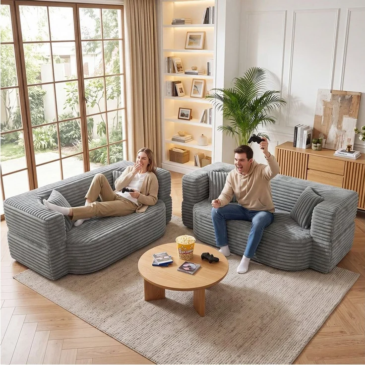 oyajia Schlafsofa Klappbares Knochenloses Schlafsofa mit 2 Kissen,192.5x85x70CM, Boneless Couch, Klappsofabett für Wohn/Arbeits/Schlafzimmer, 2-in-1 Sofa-Bett mit Cordstoffbezug – Bild 4