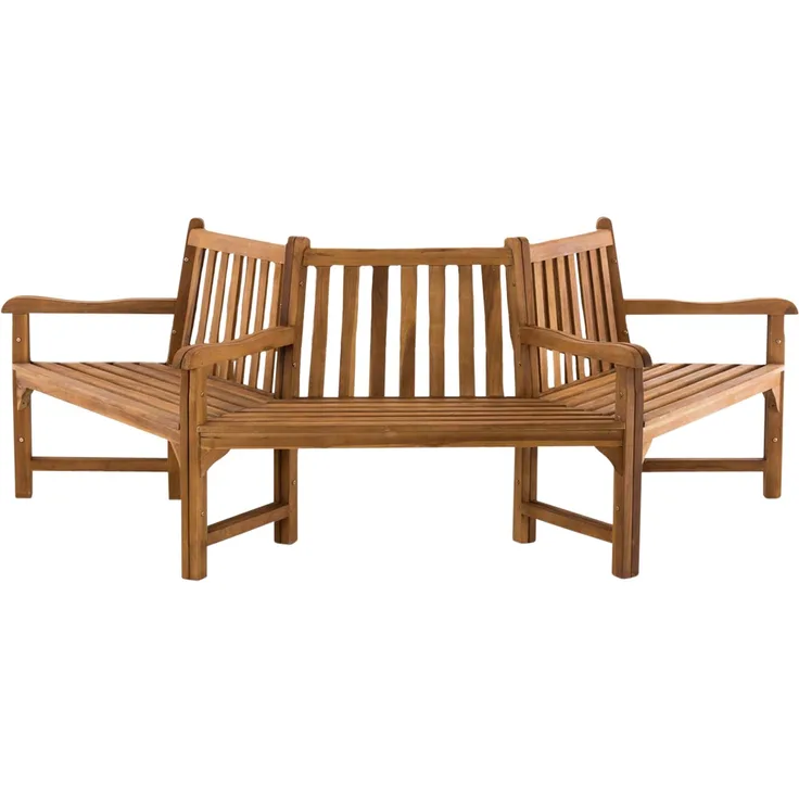 Baumbank HANIM - Holz Teak 250x125x93 cm | Halbrunde Sitzbank Mit Lehne Baumbank Gartenbank Für Baum