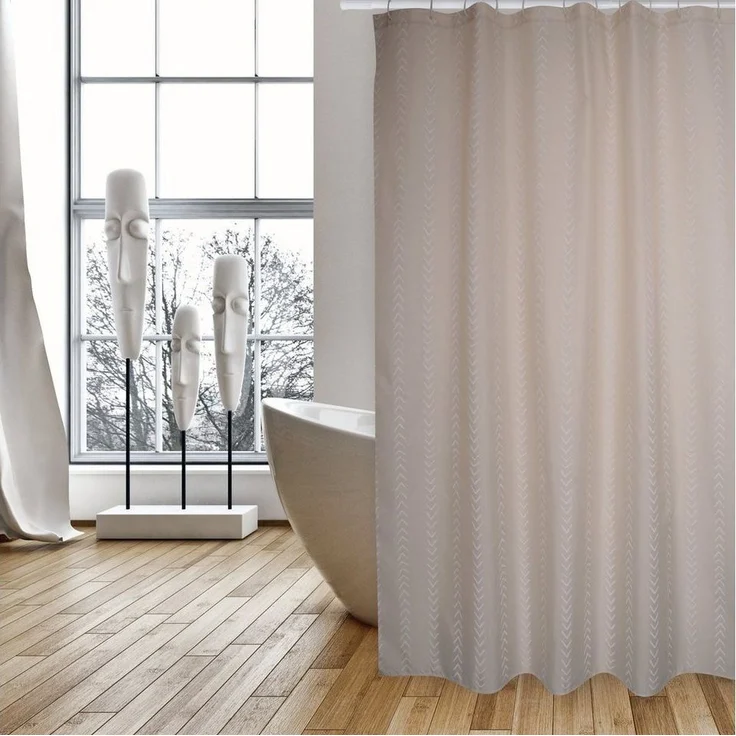 MSV Duschvorhang BERBERA Breite 180 cm, Premium Anti-Schimmel Textil-Duschvorhang, Polyester, 180x200 cm, waschbar, beige-braun, gemustert – Bild 3