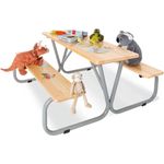 Pinolino 'Michel für 6' Kindersitzgarnitur, Massivholz natur / Metall grau, 110 x 53 x 110 cm