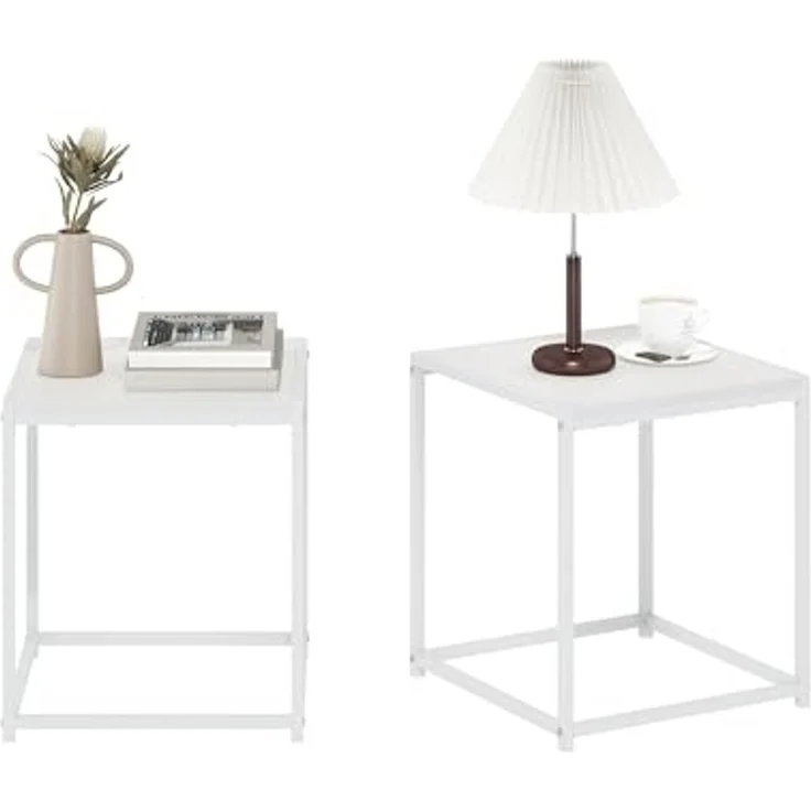 Furinno CAMNUS Beistelltisch, 2er-Set Beistelltische, Nachttisch, Nachtkommode für Wohnzimmer, Schlafzimmer, Weiß – Bild 4