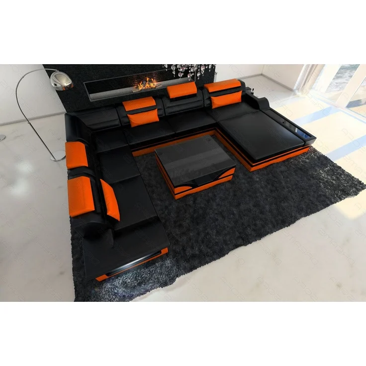 XXL Wohnlandschaft Mezzo - Kunstleder - schwarz-orange - Rechts – Bild 5