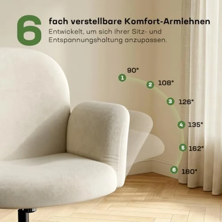 Marsail Schminktisch Stuhl,verstellbaren 180° Armlehnen &105° Rückenlehne | bis 150kg Höhenverstellbar 360° Drehfunktion, weicher Chenille-Stoff, Extra breiter Sitz für Schneidersitz, Lesen & Relaxen – Bild 3