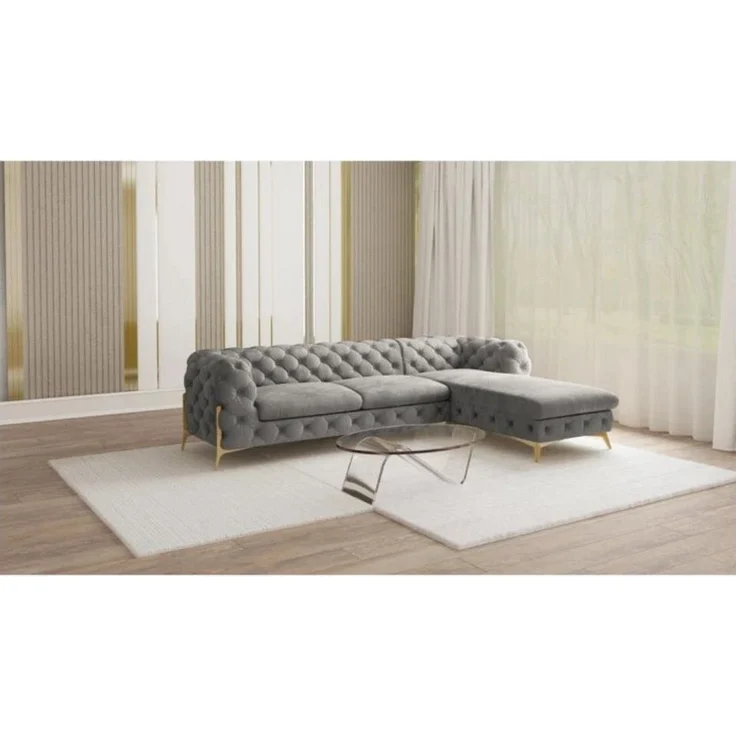 S-Style Möbel Ecksofa Ashley mit Ottomane, Chesterfield mit Goldenen Metall Füßen, Ottomane links oder rechts bestellbar, mit Wellenfederung – Bild 2
