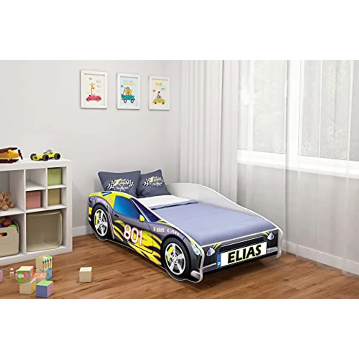 Kinderbett Autobett Auto Junior mit Lattenrost und Matratze 140x70 160x80 180x80 ACMA (160x80, 6 + Name) – Bild 3