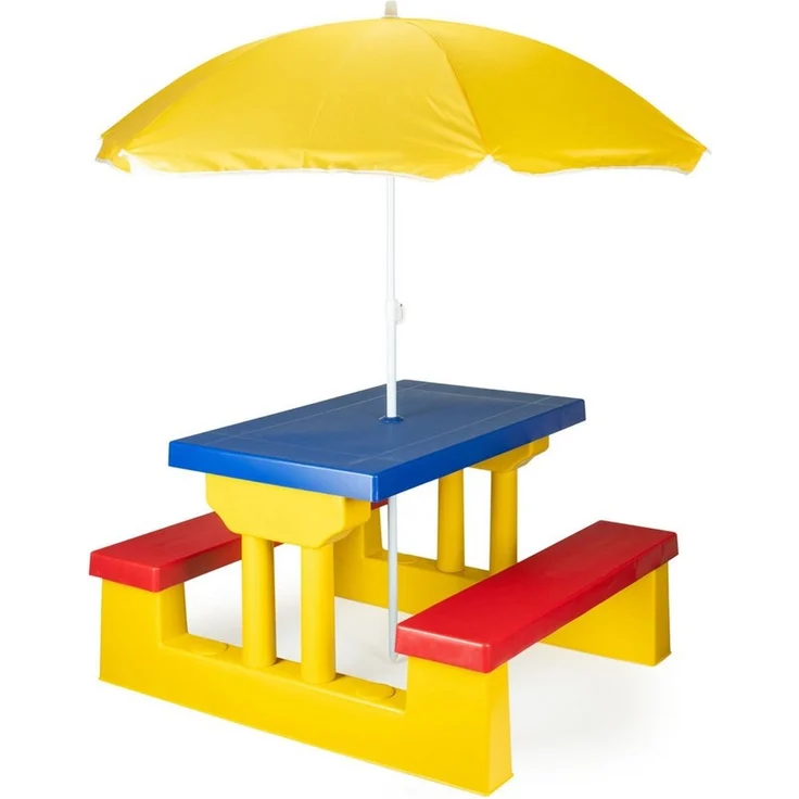 COIL Garten-Kindersitzgruppe Kinder-Picknicktisch mit Sonnenschirm 107 x 67 x 135 cm, 5 kg, (4-tlg), verschiedene Farben, Kunststoff UV-beständig, für Kinder ab 3 Jahren – Bild 3