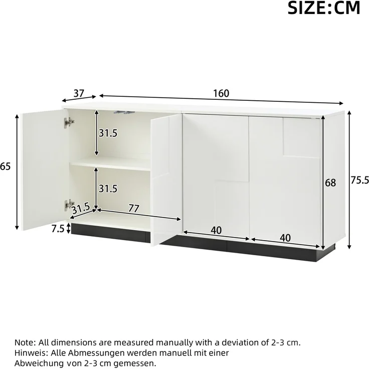 DESVIAE Sideboard mit 4 Türen und Push-to-Open 160x75,5x37 cm Spanplatte Weiß/Schwarz – Bild 10