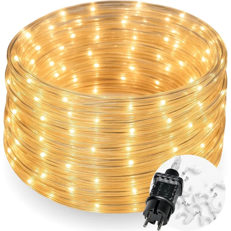 COZY HOME LED-Lichterkette Schlauch LED Stecker & Solar -, 200 LED I 8 Modi & Timer I 12m I Lichtschlauch I Outdoor