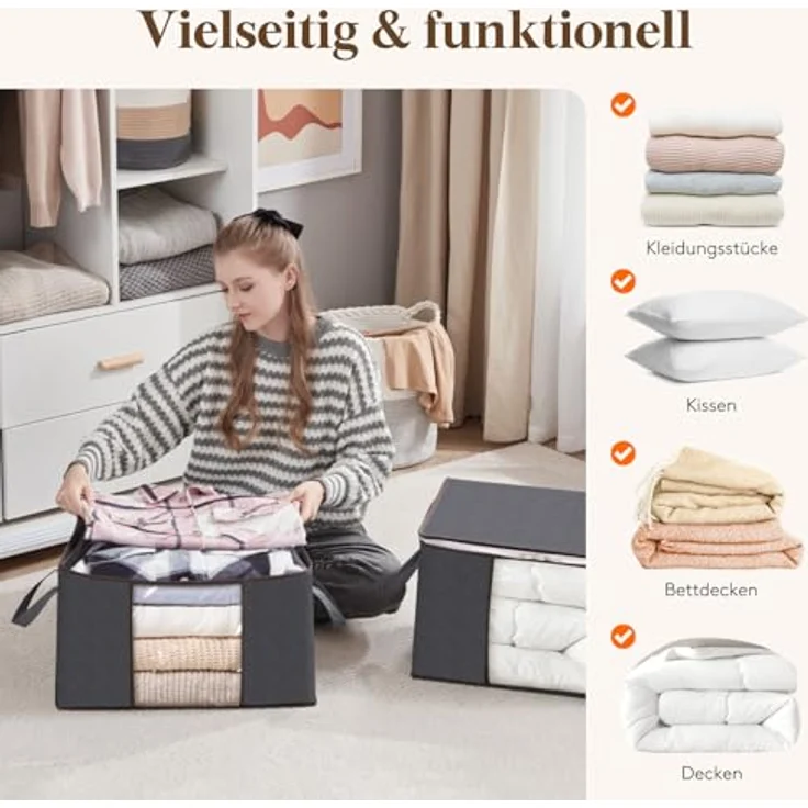 Lifewit 6 Stück Aufbewahrungstasche Groß, Bettdecken Aufbewahrungsbox mit Deckel, Verstärkt Griff Kleidung Aufbewahrung Storage Bag, Kleiderbox Umzugskartons für Klamotten, Kleider, Bettwäsche, Grau – Bild 7