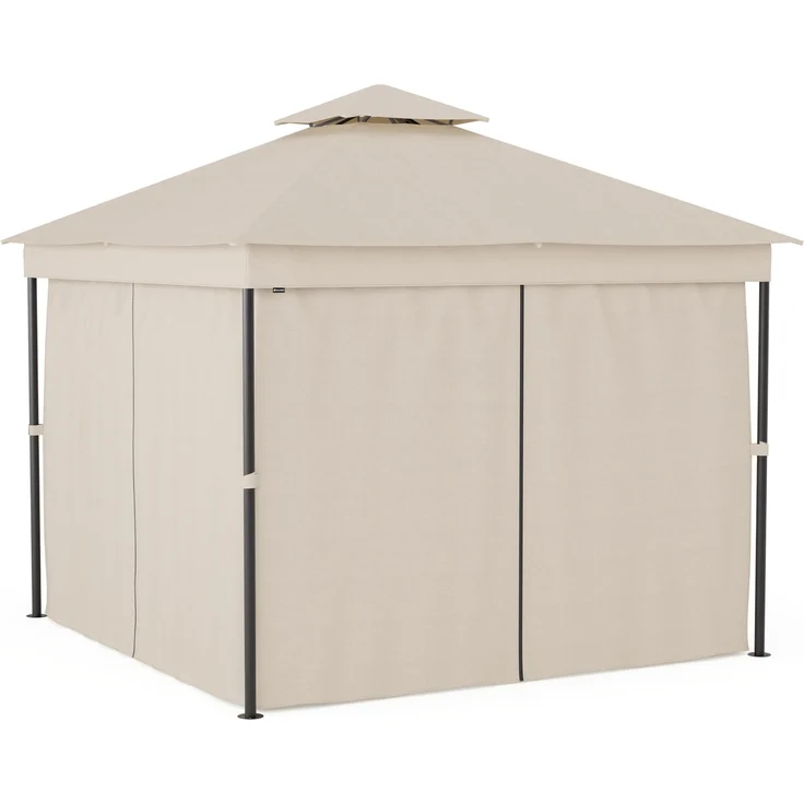 Blumfeldt Mondo Dual Pavillon 3x3 – Doppeldach & Moskitonetze, Wetterfester Metallrahmen, Vorhänge Für Privatsphäre, Gartenpavillon, Leicht Zu Montieren, Dunkelgrau – Bild 6