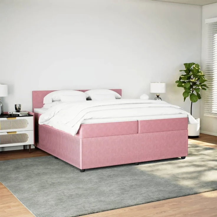 vidaXL Boxspringbett mit Matratze Rosa 200x200 cm Samt 3287835 – Bild 3