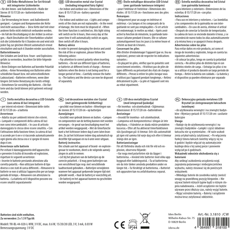 Idena LED Stern Kristall, LED fest integriert, warmweiß, 3er Set, mit Timer, für Innen und Außen, Weihnachtsdeko – Bild 2