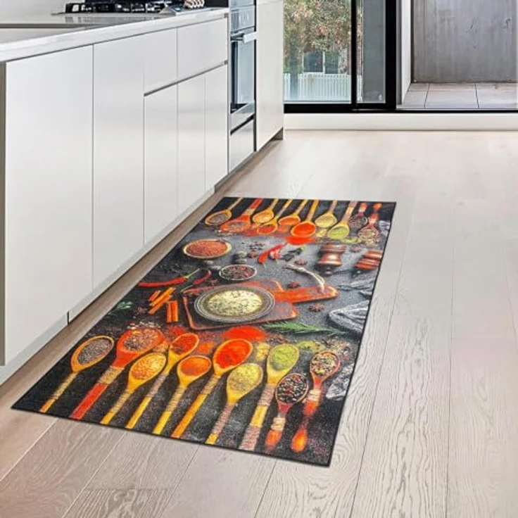 Teppich-Traum Küchenläufer mit rutschfestem Gelrücken waschbar mit Kochlöffeln und bunten Gewürzen, 80x200 cm – Bild 3