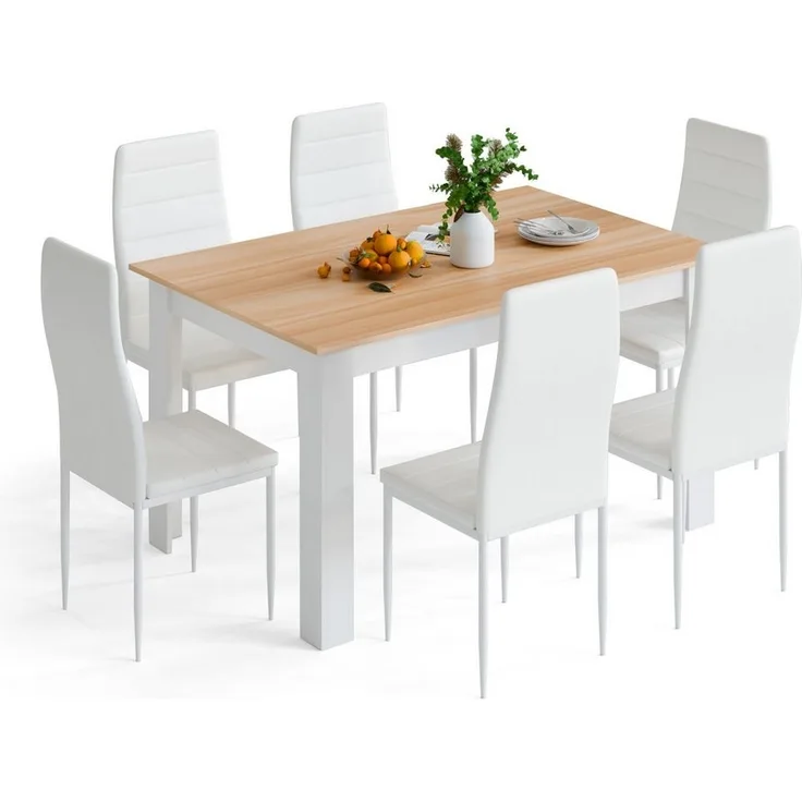 Mondeer Essgruppe Esszimmergruppe (Set, 7-tlg), mit 6 weiß Stühlen