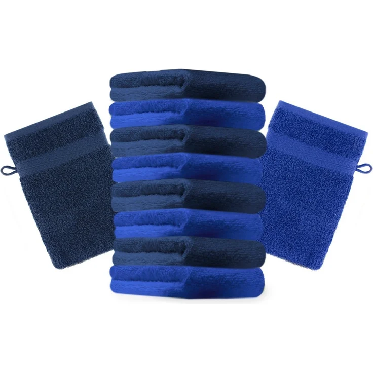 Betz Waschhandschuh 10 Stück Waschhandschuhe Premium 100% Baumwolle Waschlappen Set 16x21 cm Farbe dunkelblau und Royalblau – Bild 1