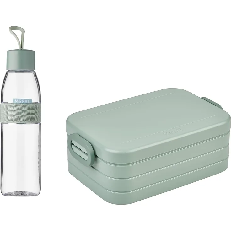 Mepal  Take a Break midi + Trinkflasche Ellipse 500 ml  Nordic Sage  Lunchbox mit Trennwand  ideal für Mealprep-kohlensäuregeeignet auslaufsicher  bruchfestes Material, Promotion-Set