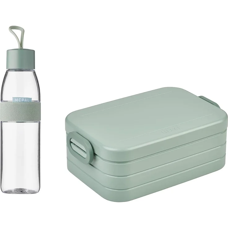 Mepal  Take a Break midi + Trinkflasche Ellipse 500 ml  Nordic Sage  Lunchbox mit Trennwand  ideal für Mealprep-kohlensäuregeeignet auslaufsicher  bruchfestes Material, Promotion-Set – Bild 1