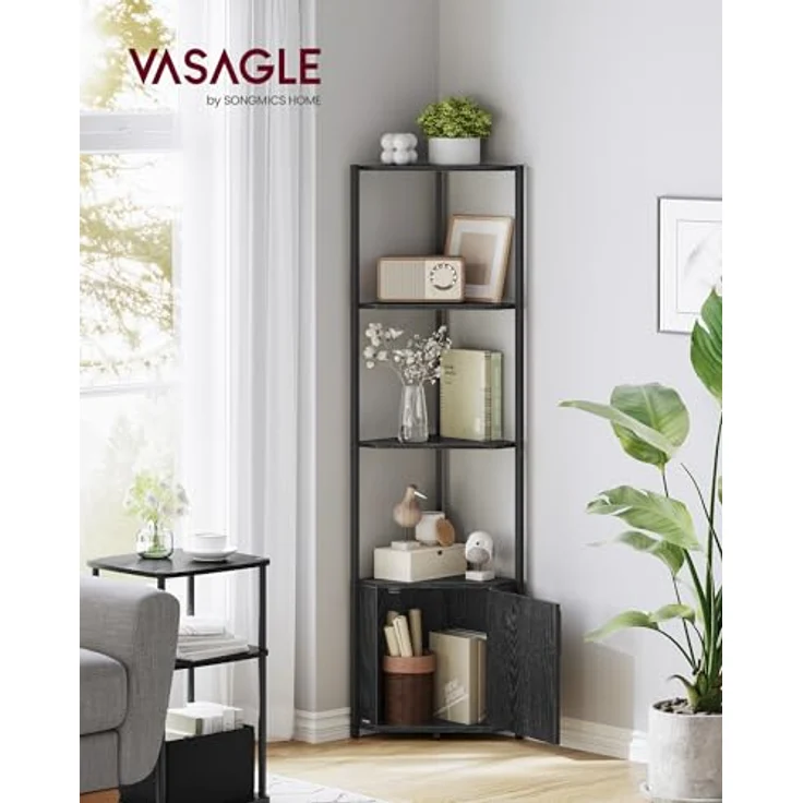 VASAGLE Eckregal mit Stauraum, Standregal, Aufbewahrungsregal mit 5 Ebenen, Regal, für Wohnzimmer, Schlafzimmer, Küche, Badezimmer, ebenholzschwarz-tintenschwarz LBC580B01 – Bild 3
