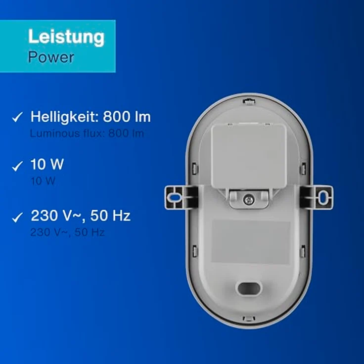 REV Kellerlampe - Feuchtraumleuchte LED oval (10W, 800lm, IP44), einsetzbar als Decken- oder Wandlampe, Feuchtraumlampe, grau – Bild 7