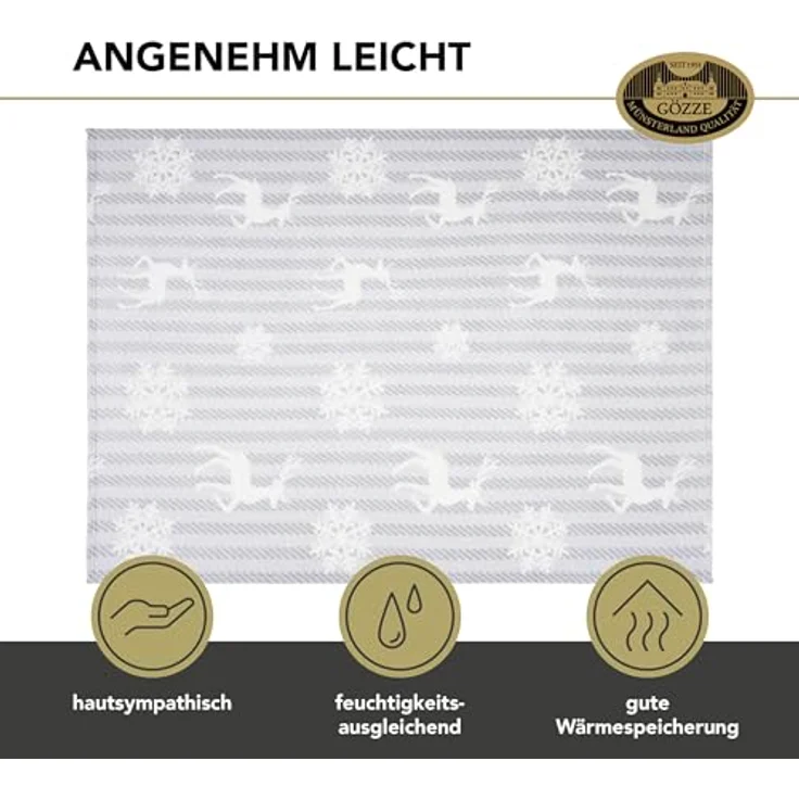 Gözze - Wohndecke Scandic, Kuscheldecke mit winterlichem Rentier-Design, Sofadecke aus Mikrofaser, 150x200 cm - Creme – Bild 4