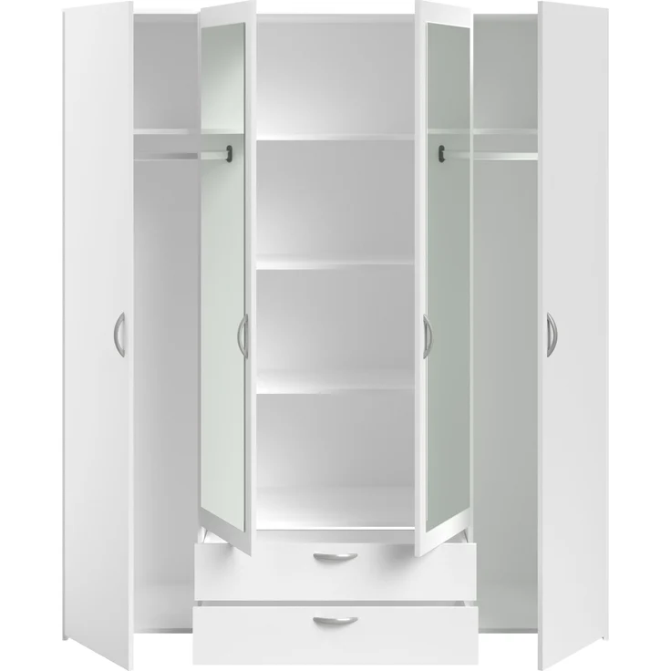 Drehtürenschrank >Daily 3< 4 Türen, 2x Spiegel, 2 Schübe, in Weiss - 160x185x51cm (BxHxT) – Bild 5
