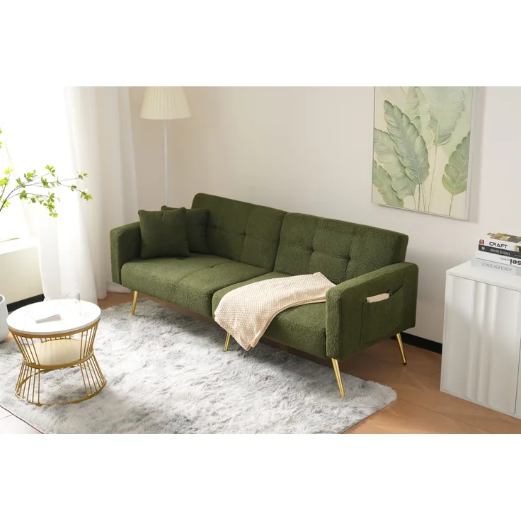 Schlafsofa 175x64x72 cm mit verstellbarer Rückenlehne, Bettfunktion und Seitentaschen in Antique Green