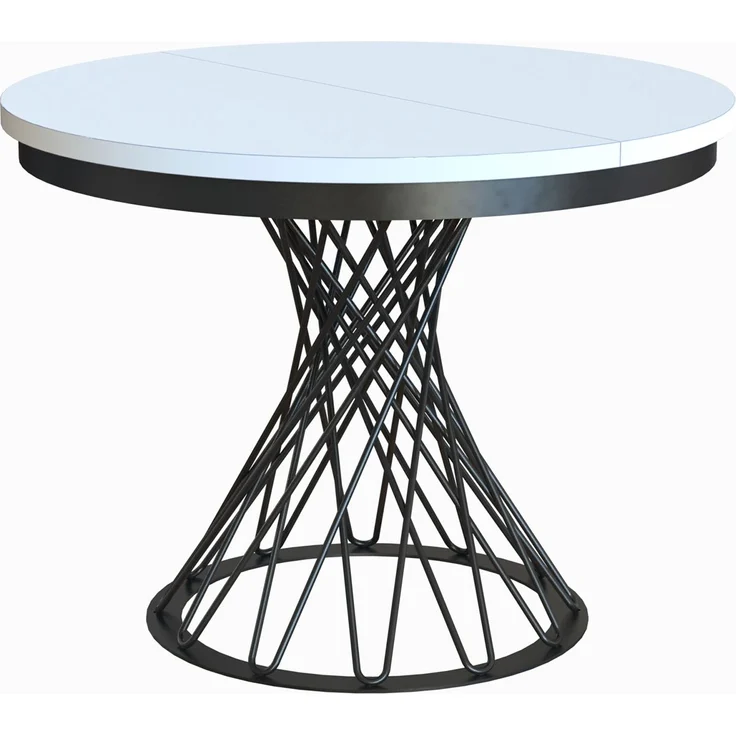 MEBLINI Esstisch Rund Ausziehbar aus Metall - 100-138x77cm - LUCO - Weiß Matt/Schwarz Matt - Loft - Esszimmertisch Modern - Küchentisch - Ausziehtisch - Round Dining Table - Esszimmertische - Weiß Matt/Schwarz Matt