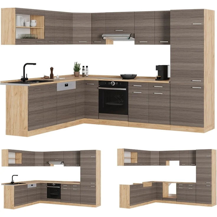Eckküche R-Line Edelgrau/Goldkraft Eiche 287 x 227 cm ohne Arbeitsplatte Vicco – Bild 6