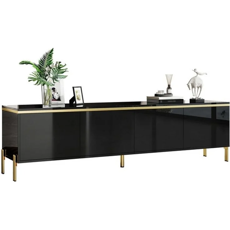 BlingBin TV-Schrank TV-Ständer Hochglanz-Lowboard 170CM (1-St, mit 4 Türen, Metallfüße mit goldfarbenen Akzenten) Kabeldurchführung, modernes TV-Lowboard für Wohnzimmer – Bild 4
