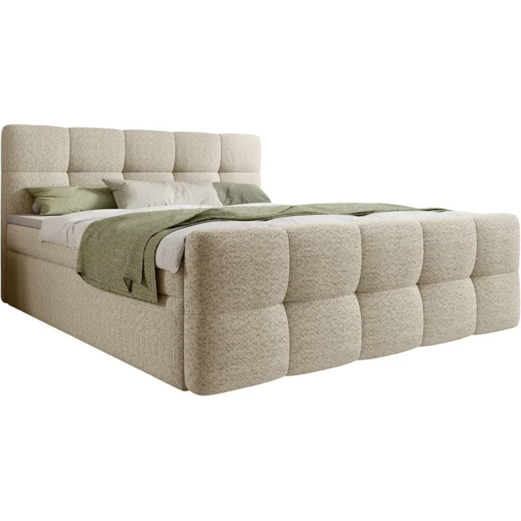 thematys Boxbett mit Bettkasten 180x200cm, mit Bonnellfederkernmatratze H3, Bouclé/Velours, mit Stauraum, mit 3 cm Topper, Creme (Arena 20), Art.-Nr. S04GH0RGQED – Bild 5
