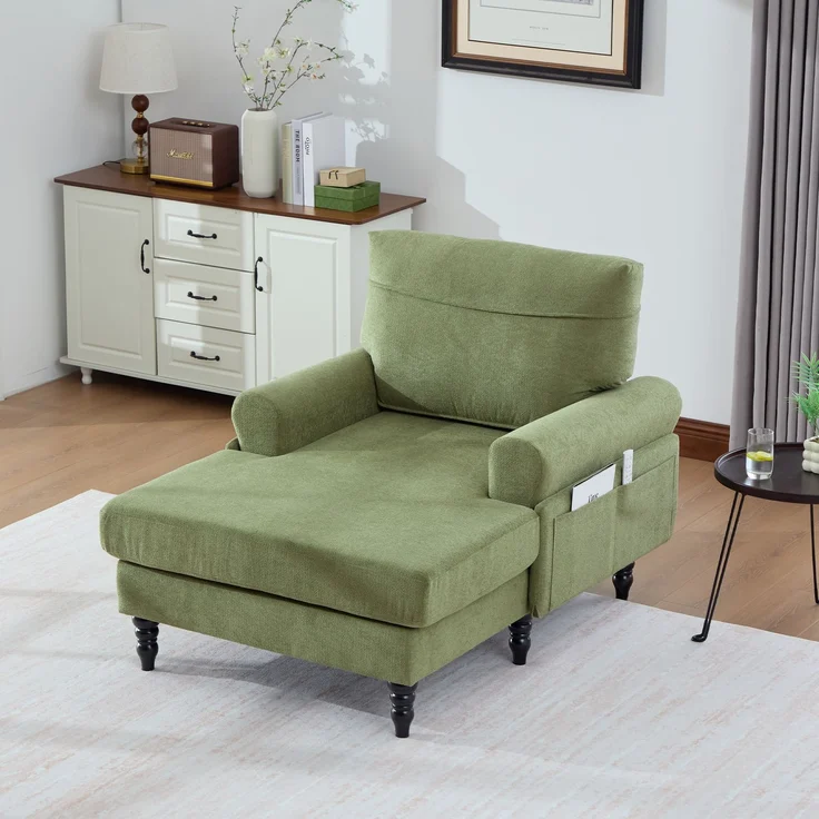 LVHOM XXL Relaxsessel mit Seitentaschen, Großer Chaiselongue-Sessel aus Chenille, Haustierfreundlich, Ergonomische Polsterung für Wohnzimmer, Büro, Wintergarten – Bild 2