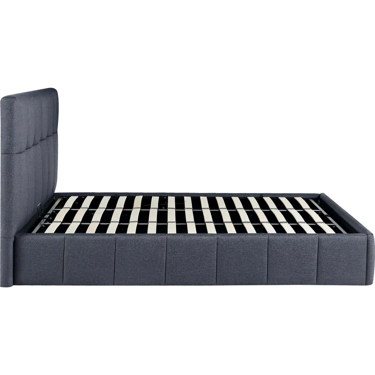 Bett NEGAD - Stoff Dunkelgrau 194x206x30 cm | Bett 180x200 Polsterbett Mit Bettkasten Gepolsterte Kopfteil Steppnähte Massivholzrahmen – Bild 3