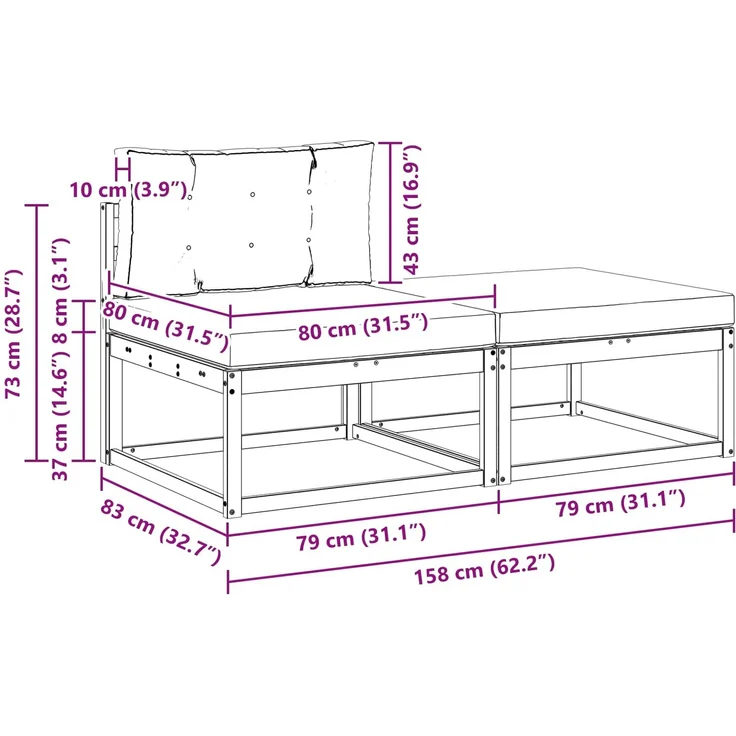 vidaXL Sectional Sofa Einheiten mit Kissen 2 Stück Natur 900547 – Bild 9
