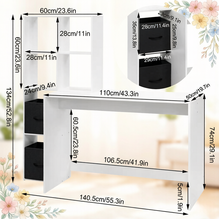 Multifunktionale Schreibtisch,Bürotisch,Computer-Schreibtisch,Spieltisch,Arbeitstisch,Schreibtisch(nur mit Schreibtisch)--Weiß--140.5x50x134cm--YOUDENOVA – Bild 4