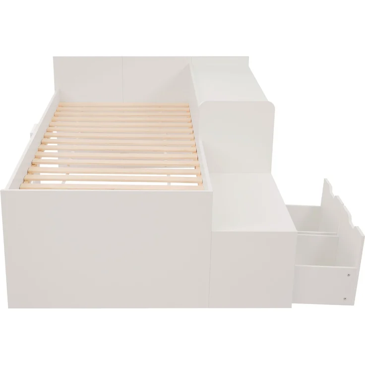 Kinderbett mit Schreibtisch & 2 Schubladen, Kiefer-Massivholz/MDF, 137x205x82,5 cm, Weiß, ohne Matratze – Bild 9
