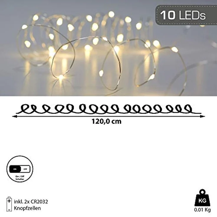 CEPEWA LED-Lichterkette, Batterie Draht silber 10 LEDs 0,9m – Bild 3