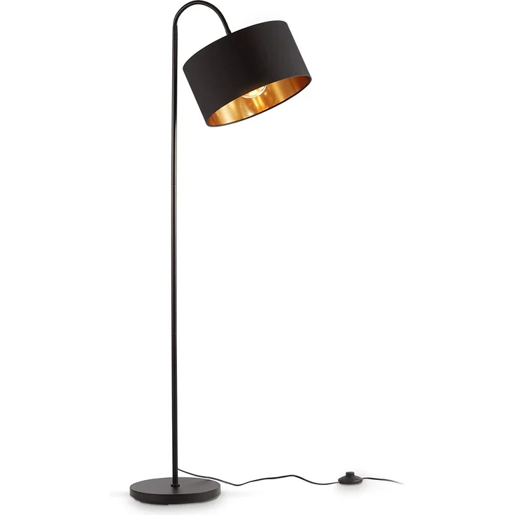 B.K.Licht Stehlampe Stehleuchte Retro Stoff E27 schwarz-gold - BKL1419, ohne Leuchtmittel, " Schwenkbar Stoffschirm 1-flammig 30 cm 140 cm Kabel mit Fußtaster " – Bild 1