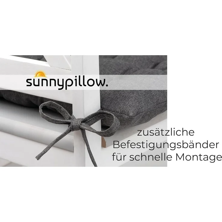 sunnypillow Stuhlkissen 4er Set Stuhlkissen mit Bändern Ontario, Anthrazit – Bild 3