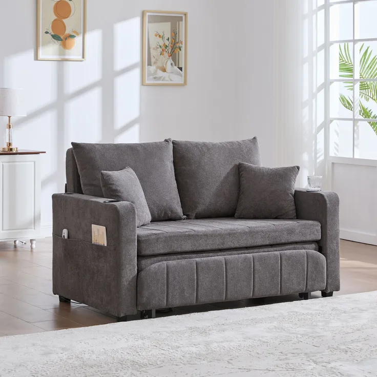 Multifunktionales Stoffsofa Klappbares Ausziehsofa Kleines Wohnzimmersofa mit zwei Funktionen Abnehmbar und waschbar Mit Aufbewahrungstasche Mit USB-Ladefunktion Mit Becherhalter