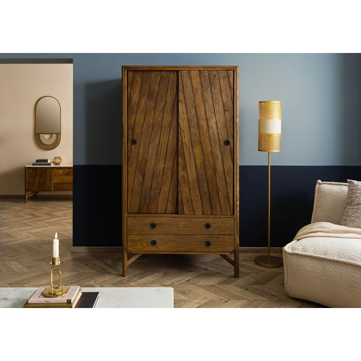 Kleiderschrank Mango 100x60x180 braun geölt / Griff schwarz LOS ANGELES #111 – Bild 9