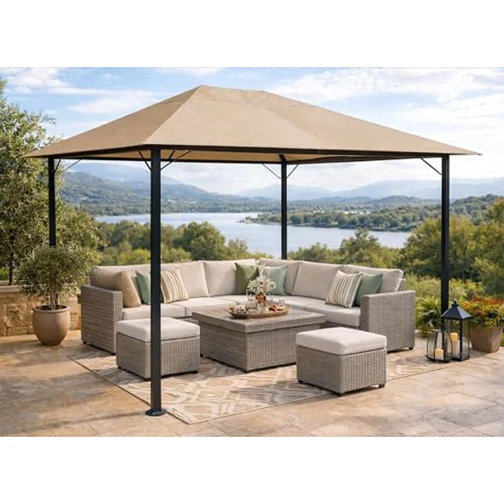 QUICK STAR Metall Garten Pavillon Nizza 3x4m Antik, stabiler Partyzelte in Sand mit flexiblem Dachsystem – Bild 2