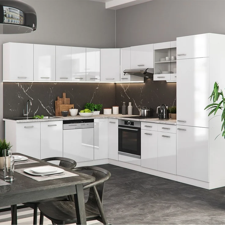 Eckküche R-Line Weiß Hochglanz/Weiß 287 x 227 cm ohne Arbeitsplatte Vicco – Bild 4