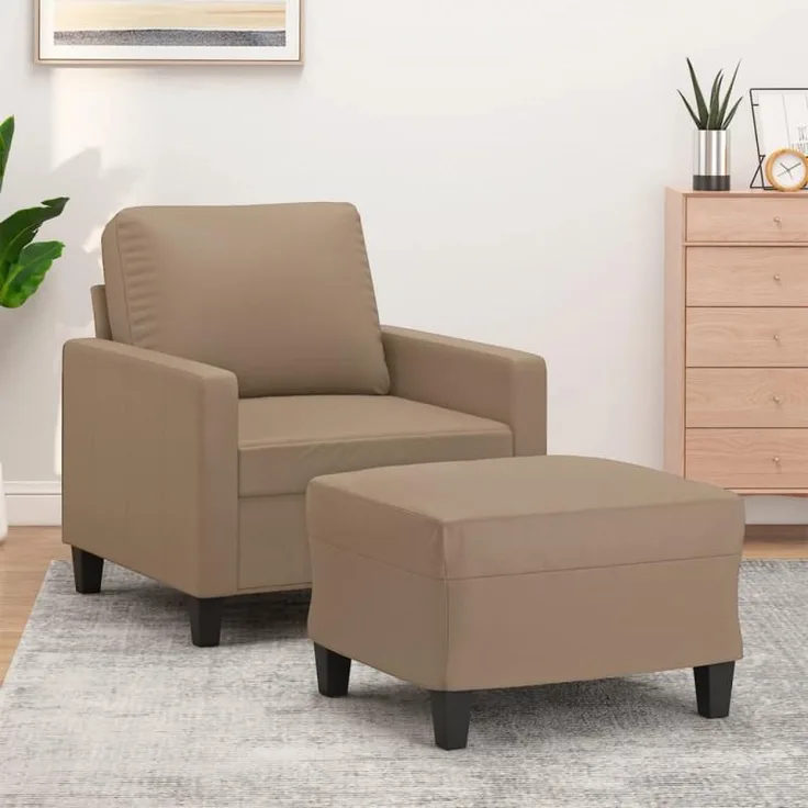 vidaXL Sessel mit Hocker Cappuccino-Braun 60 cm Kunstleder 3201023