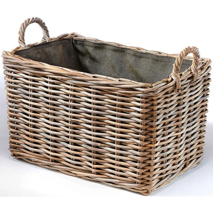 Kobolo Kaminholzkorb Holzkorb eckig aus grauem Rattan mit Leinenstoff – Bild 5