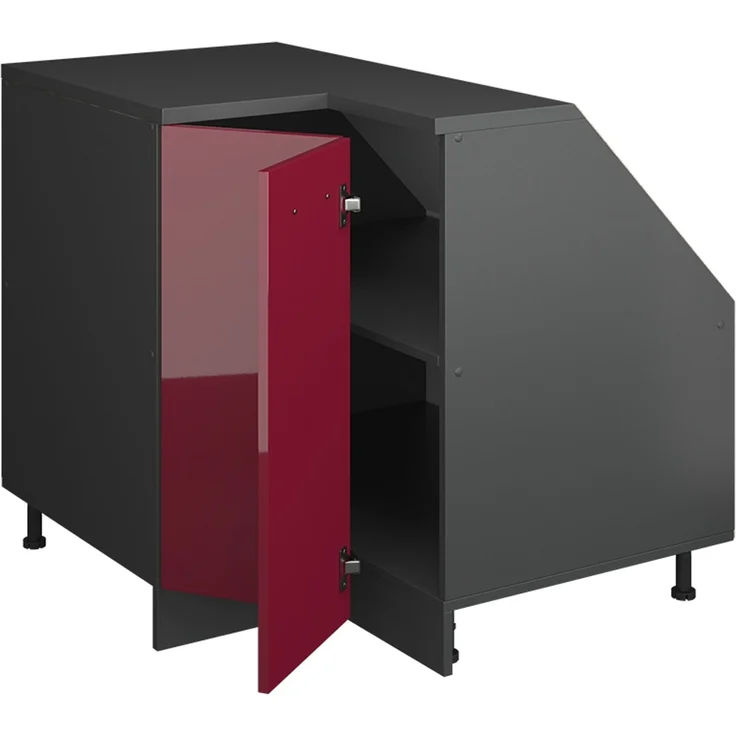 Eck-Küchenschrank für Dachschrägen R-Line Rot Hochglanz 75.6 cm mit 1 Tür, Schrankkorpus 60 cm Tiefe Vicco – Bild 3